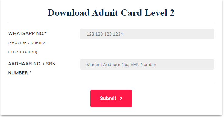 Admit Card Super 100 Exam Level 2 Haryana
