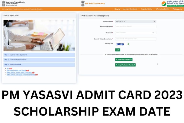 PM YASASVI Admit Card 2023, YASHASVI Scholarship Hall Ticket @ yet. nta.nic.in